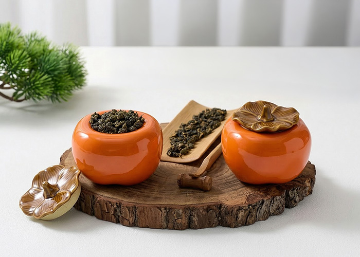 茶葉收納罐｜好柿茶倉罐－單入｜柿子造型密封茶葉罐｜茶倉擺飾禮品